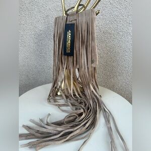 Leatherock NWT boho pouch bag with long fringe & brass ring for belt attachment